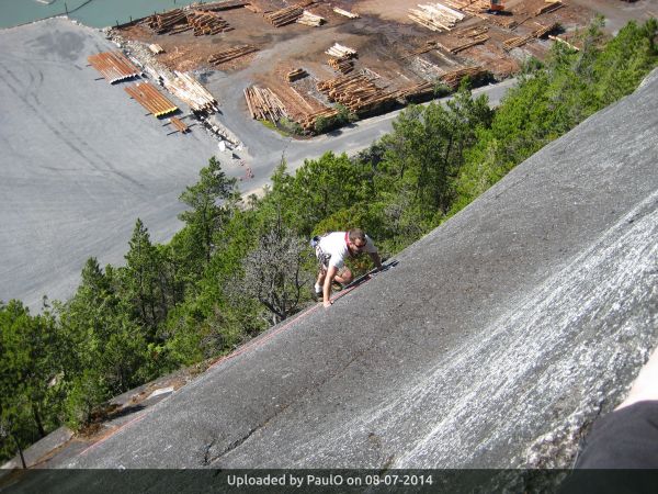 Mike leading 5.10a slab route _Mike leading 5.10a slab route